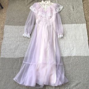 Vintage Purple/White Long Sleeve Dress with Collar
